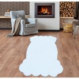 Balat Halı Lazer Kesim Dekor Peluş Uzun Tüylü Yolluk Halı Beyaz 100x200