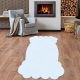Balat Halı Lazer Kesim Dekor Peluş Uzun Tüylü Yolluk Halı Beyaz 150x230