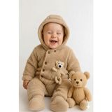 balbeybi Wellsoft Peluş Bebek Tulum, Kışlık Kapüşonlu, Ayıcık Detaylı, Unisex - Bej - 6 - 9 Ay