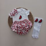 Balböceğikids Kız Bebek Karpuz Fırfır Şort Etek Bodyli Çorap Takımı - Kırmızı - 1 - 2 Yaş