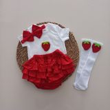 Balböceğikids Kız Bebek Kırmızı Çilek Fırfır Şort Etek Bodyli Çorap Takımı - 6 - 9 Ay
