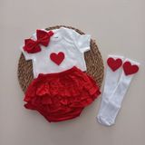 Balböceğikids Kız Bebek Kırmızı Kalp Fırfır Şort Etek Bodyli Çorap Takımı - 3 - 6 Ay