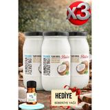 Balen 3 Adet Soğuk Sıkım Organik Hindistan Cevizi Yağı 300 G + Hediye Biberiye Yağı