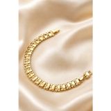 Balenbi Jewelry Kadın Taşlı Geometrik Plaka Detaylı Kararmaz Çelik Bileklik Gold Renk 1129