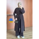 Balenbi Kadın Cupra Pike Uzun Hırka Bluz Geniş Paça Pantolon Abaya Takım Kahverengi 1217 - Premium Seri