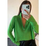 Balenbi Kadın Fermuarlı Balıkçı Yaka Crop Oversize Triko Kazak 1029