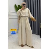 Balenbi Kadın Keten Kumaş Oversize Bluz Bol Paça Pantolon İkili Tesettür Takım 1223 Taş - Premium Seri