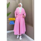 Balenbi Kadın Kuşaklı Kimono Hırka Bol Paça Pantolon Takım Tesettür 2'li Kombin 1230