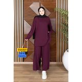 Balenbi Kadın Modal Cupra Kumaş Oversize Tunik Bol Paça Pantolon Tesettür Takım 1227 Bordo - Premium Seri