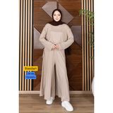 Balenbi Kadın Modal Cupra Kumaş Oversize Tunik Bol Paça Pantolon Tesettür Takım 1227 - Premium Seri - Standart - Bej