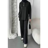 Balenbi Kadın Modal Kumaş Çıtlı Kapüşonlu Oversize Tunik Takım 1119