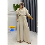Balenbi Kadın Oversize Bluz Bol Paça Pantolon Ham Keten Tesettür Takım 1223 Taş - Premium Seri