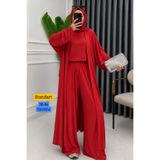 Balenbi Kadın Penye Uzun Hırka Bluz Geniş Paça Pantolon Abaya Takım 1217 Kırmızı