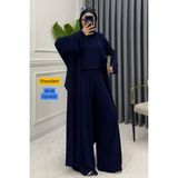 Balenbi Kadın Penye Uzun Hırka Bluz Geniş Paça Pantolon Abaya Takım 1217 - Standart - Lacivert