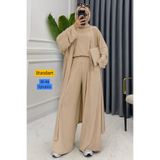 Balenbi Kadın Penye Uzun Hırka Bluz Geniş Paça Pantolon Abaya Takım Bej 1217