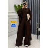Balenbi Kadın Penye Uzun Hırka Bluz Geniş Paça Pantolon Abaya Takım Kahverengi 1217