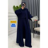 Balenbi Kadın Penye Uzun Hırka Bluz Geniş Paça Pantolon Abaya Takım Lacivert 1217