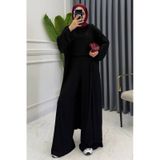 Balenbi Kadın Penye Uzun Hırka Bluz Geniş Paça Pantolon Abaya Takım Siyah 1217