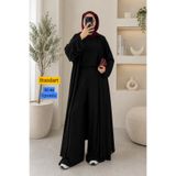 Balenbi Kadın Viskon Penye Uzun Hırka Bluz Geniş Paça Pantolon Abaya Takım 3791 Siyah