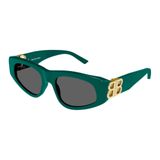 Balenciaga BB0095S Yeşil/Gri 53/19/135 kadın Güneş Gözlüğü, Yeşil / Gri / Altın, One Size