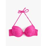 Balenli Bikini Üstü Çiçek Dokulu Kaplı Boyundan Bağlamalı