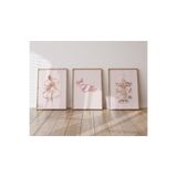 Balerin temalı kız çocuk odası poster seti, 3lü kız çocuk bebek odası çerçevesiz poster seti Pembe Tablo