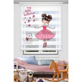 Balerin ve Kedicik Baskılı Çocuk Odası Perdesi - Dijital Baskılı Zebra Stor Perde - Renkli - 110 x 200 cm