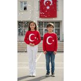 Balgüneş Ay Yıldızlı Unisex %100 Pamuk Sweatshirt - 13 Yaş - Kırmızı