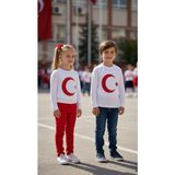 Balgüneş Ay Yıldızlı Unisex %100 Pamuk Sweatshirt - 7 Yaş - Beyaz