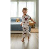Balgüneş Tekstil Erkek Çocuk Araba ve Roket Desenli Düğmeli Kısa Kollu Yazlık Pijama Takımı - Çok Renkli - 5 Yaş