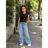 Balgüneş Tekstil Kız Çocuk Çiçek Aplikeli Fırfır Kollu Şık Bluz - Siyah - 7 - 8 Yaş