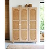 Bali Bohem 3 Kapaklı Gardırop – Jüt Kumaş Mdf Kapaklı Elbise Dolabı | Meşe Renk – - Kahverengi