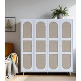 Bali Bohem - 4 Kapaklı Gardırop | Jüt Mdf Kapaklı Elbise Dolabı | 160CM -Beyaz