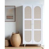 Bali Bohem Jüt 2 Kapaklı Gardırop – Jüt Kumaş Mdf Kapaklı, Meşe - Beyaz