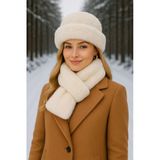 Balıente Ekru Suni Kürklü Peluş Boyunluk&Kalpak Şapka 2’Li Set