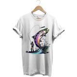Balık Avı Baskılı Fishing Olta Ile Balık Tutmak Turna Levrek Balığı Regular Fit %100 Pamuk Tişört - Beyaz - 3XL
