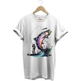 Balık Avı Baskılı Fishing Olta Ile Balık Tutmak Turna Levrek Balığı Regular Fit %100 Pamuk Tişört - Beyaz - XL