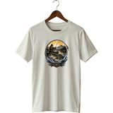 Balıkçı Baskılı Unisex Tişört Fishing Outdoor Doğa ve Balık Avı Temalı Bisiklet Yaka T-Shirt - Siyah
