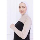Balıkçı Yaka Boyunluklu Kolluk Bej - Likralı Dik Yakalı Kadın Body Tesettür Crop Bolero - Standart