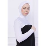 Balıkçı Yaka Boyunluklu Kolluk Beyaz - Likralı Dik Yakalı Kadın Body Tesettür Crop Bolero - 00-Beyaz - Standart