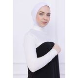 Balıkçı Yaka Boyunluklu Kolluk Ekru - Likralı Dik Yakalı Kadın Body Tesettür Crop Bolero - Standart