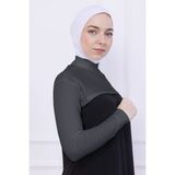 Balıkçı Yaka Boyunluklu Kolluk Gri - Likralı Dik Yakalı Kadın Body Tesettür Crop Bolero - Standart