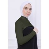 Balıkçı Yaka Boyunluklu Kolluk Haki Yeşil - Likralı Dik Yakalı Kadın Body Tesettür Crop Bolero - Standart