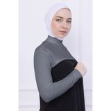 Balıkçı Yaka Boyunluklu Kolluk - Likralı Kadın Body Tesettür Crop Bolero Açık Gri - Standart