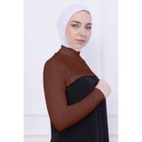 Balıkçı Yaka Boyunluklu Kolluk - Likralı Kadın Body Tesettür Crop Bolero Kiremit - Açık Kiremit - Standart