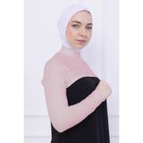 Balıkçı Yaka Boyunluklu Kolluk - Likralı Kadın Body Tesettür Crop Bolero Pudra - Açık Pudra - Standart
