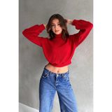 Balıkçı Yaka Dokulu Crop Bluz - KIRMIZI - XL