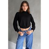 Balıkçı Yaka Dokulu Crop Bluz - SİYAH - XL