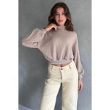 Balıkçı Yaka Dokulu Crop Bluz - VİZON - M