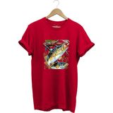 Balıkçılık Avcılık Olta ile Balık Tutmak Sazlık Alabalık Levrek Baskılı Pamuk Regular Fit T-Shirt - Kırmızı - XL
